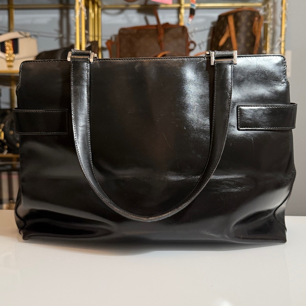 Ferragamo Black Leather Gancini Handbag Shoulder Tote - Picture 4 of 12